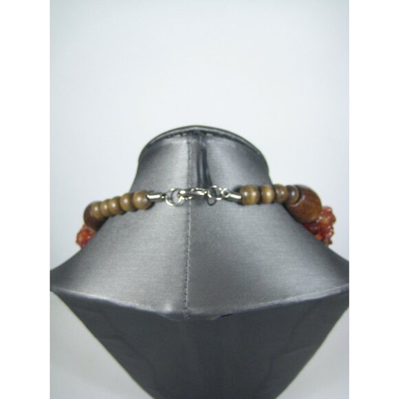 Carnelian Stone Chip Multi Strand Beaded Necklace  Wooden Accents Boho Chic 21in - Picture 9 of 9